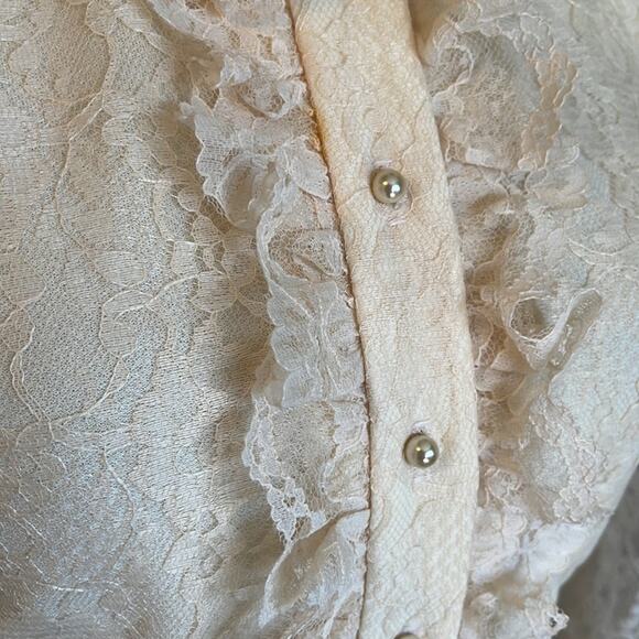 Vintage Herman Marcus Cream Lace Victorian Peplum Blouse Long Sleeves - Picture 3 of 11